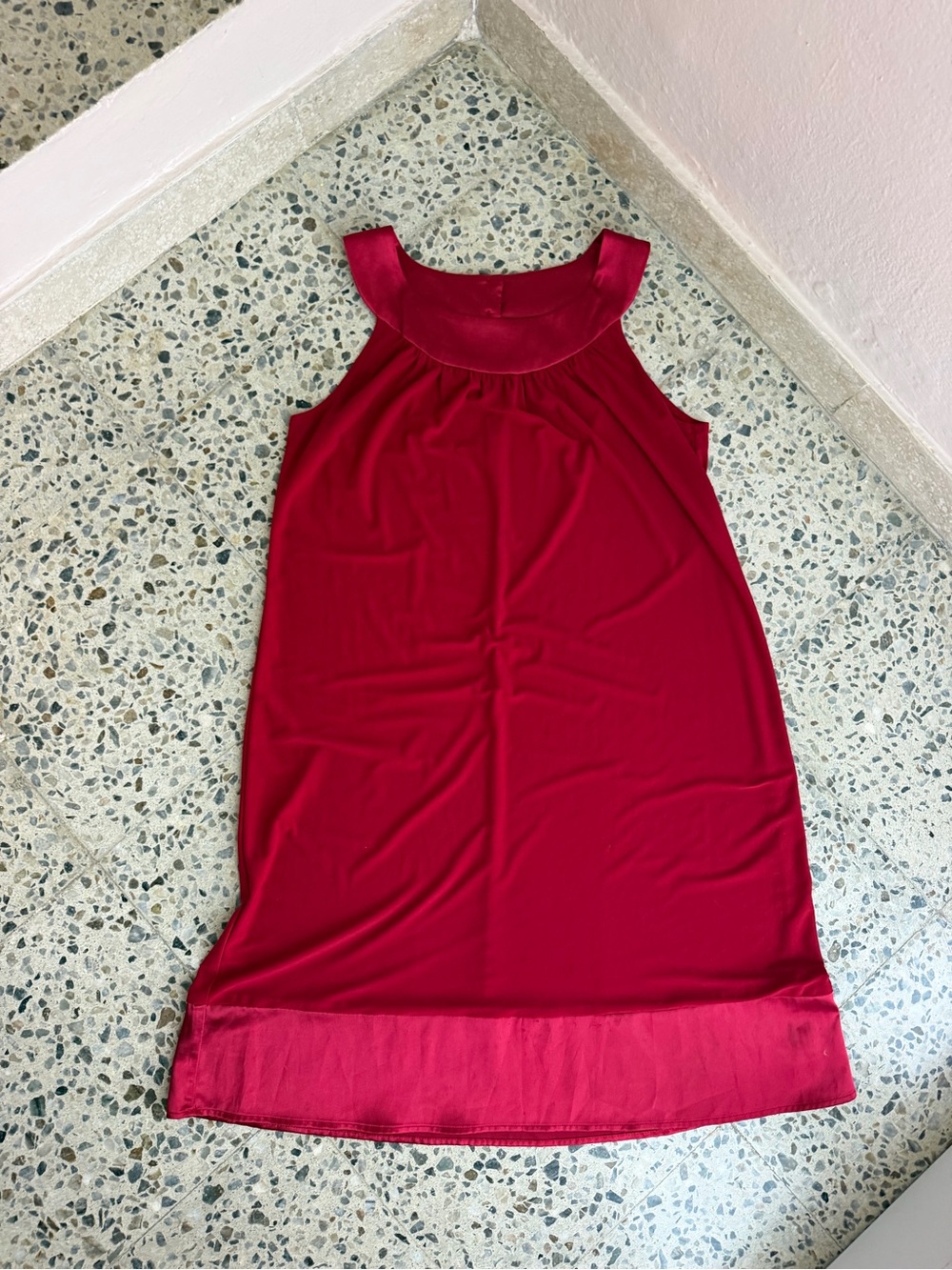 Girls' Red Sleeveless Satin-Trim Shift Dress